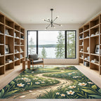Whimsical Meadow Cottage Wildflower Landscape Rug