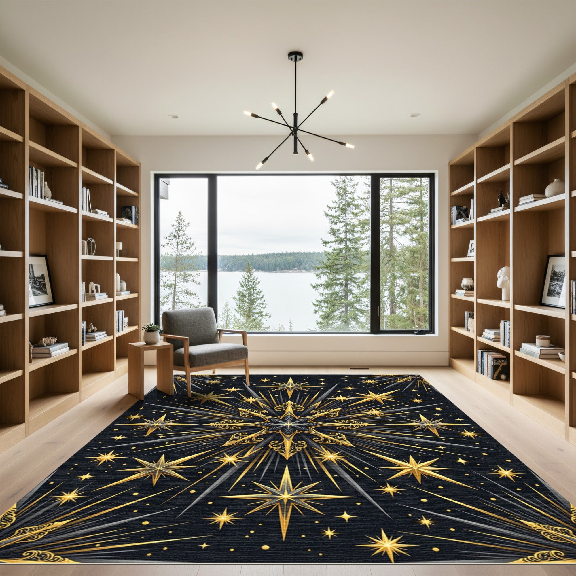 Celestial Gold Starry Night Medallion Rug