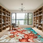 Fiery Crimson Abstract Watercolor Ocean Shore Rug
