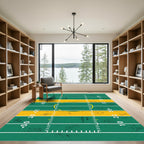 Green and Gold Grid Sports Field Rug