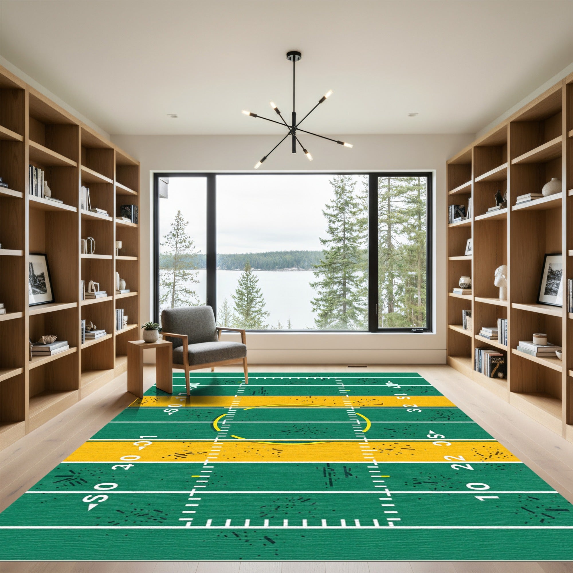 Green and Gold Grid Sports Field Rug