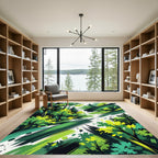 Vibrant Abstract Emerald Forest Brushstrokes Rug