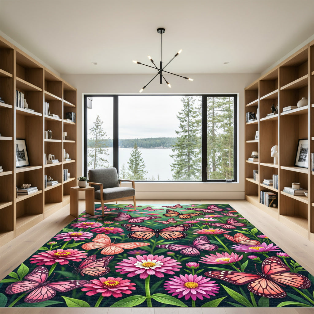 Pink Butterflies Garden Meadow Rug