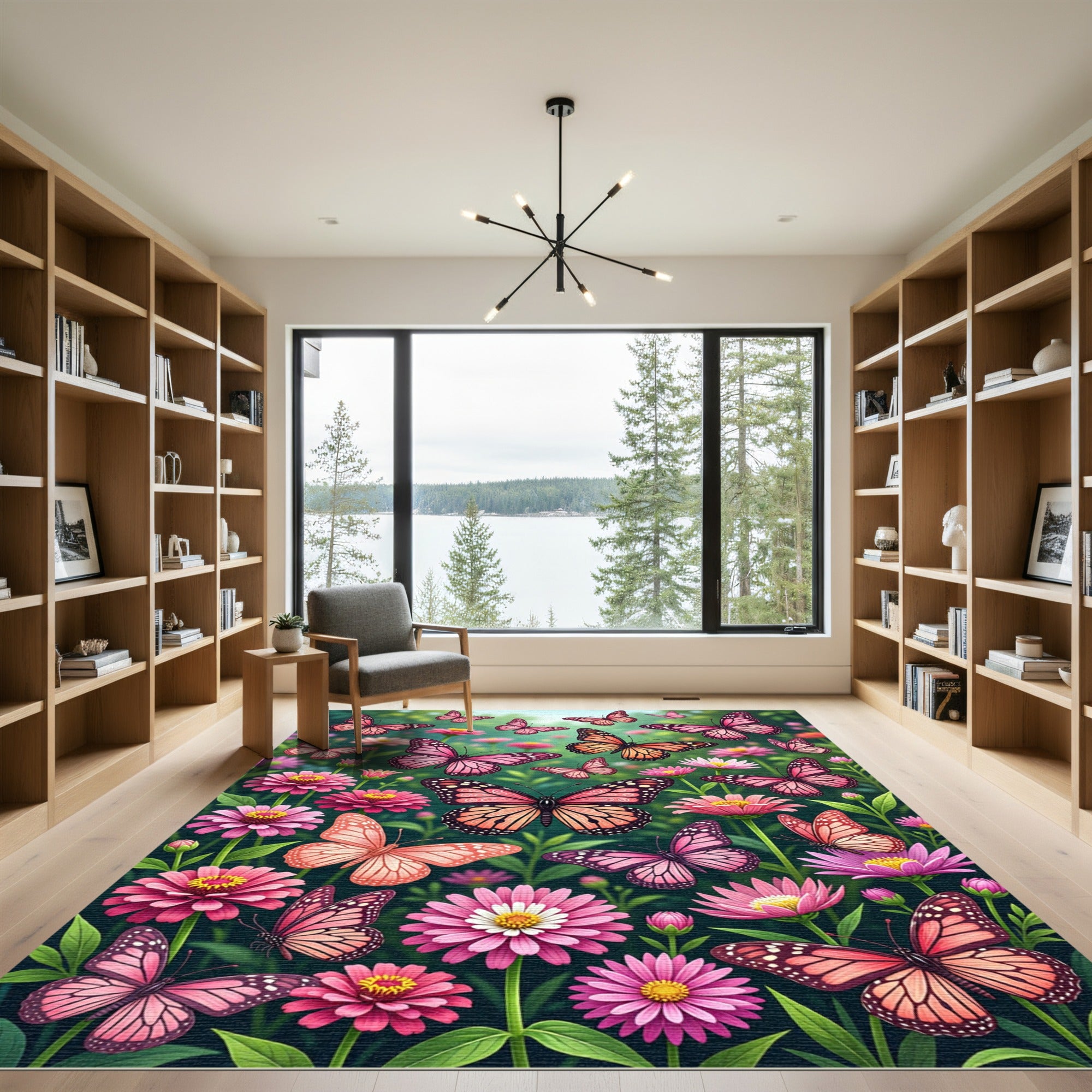 Pink Butterflies Garden Meadow Rug