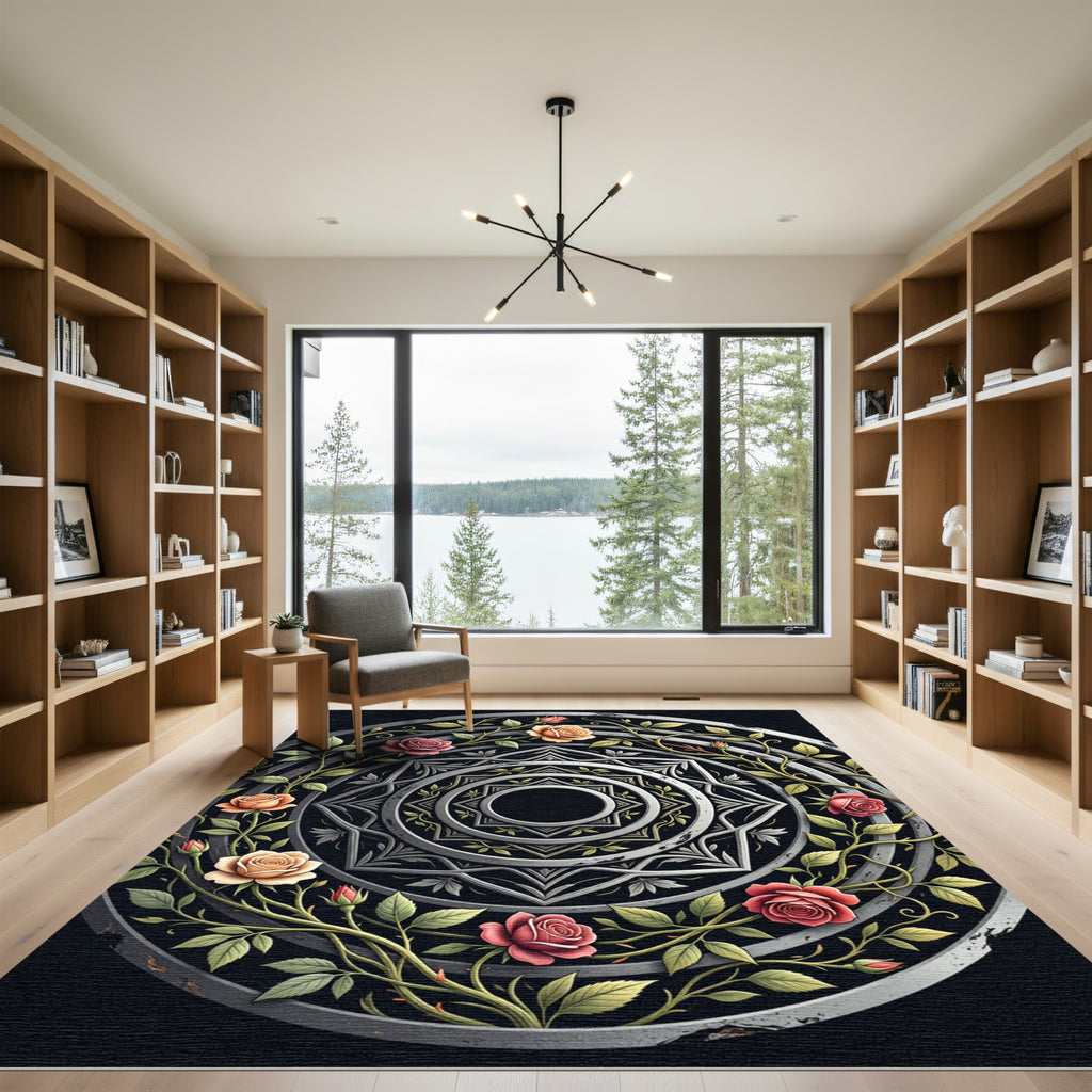 Ornate Rose Garland Circular Medallion Rug