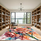 Coral Pink Carnation Watercolor Bloom Rug