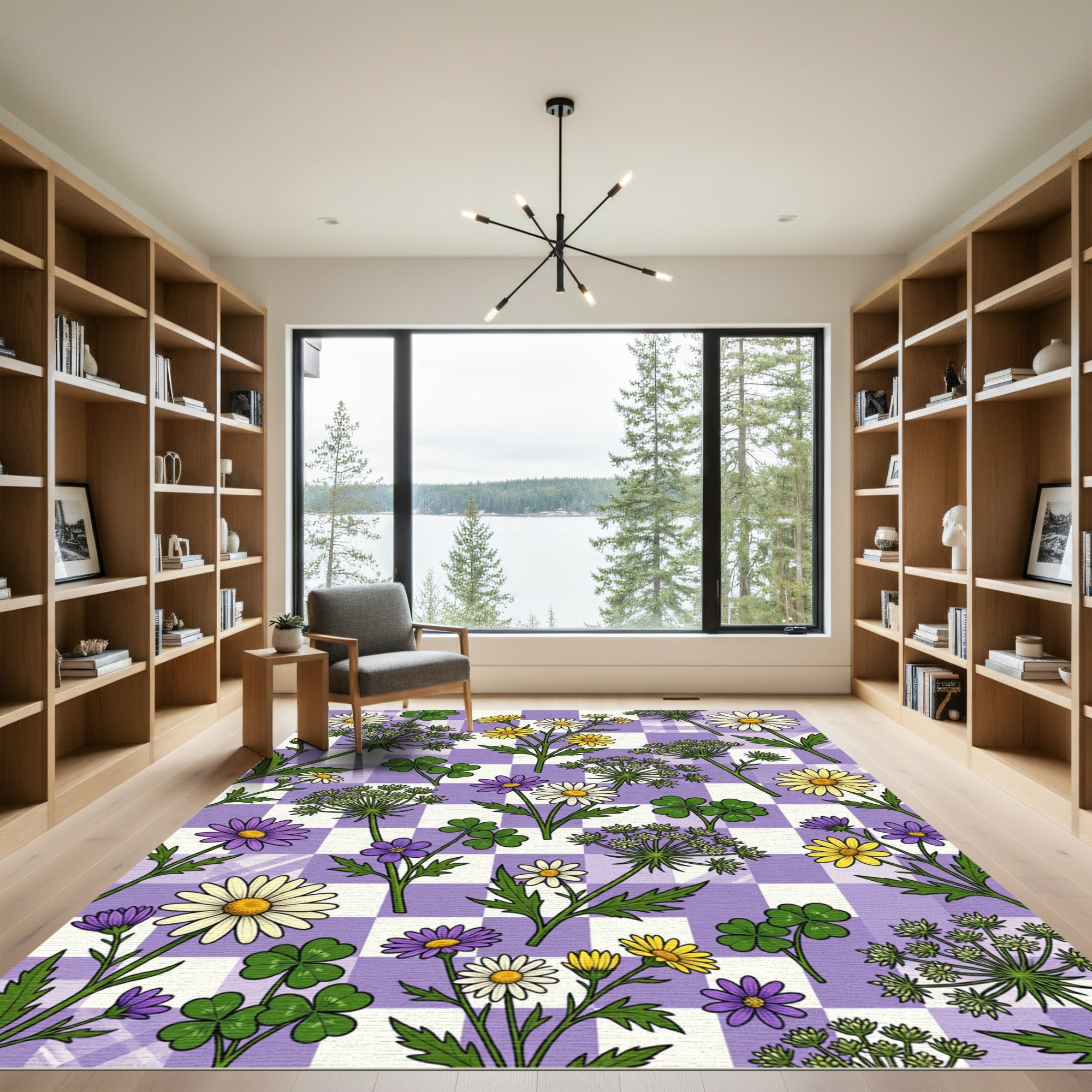 Pastel Purple Checkerboard Spring Meadow Rug