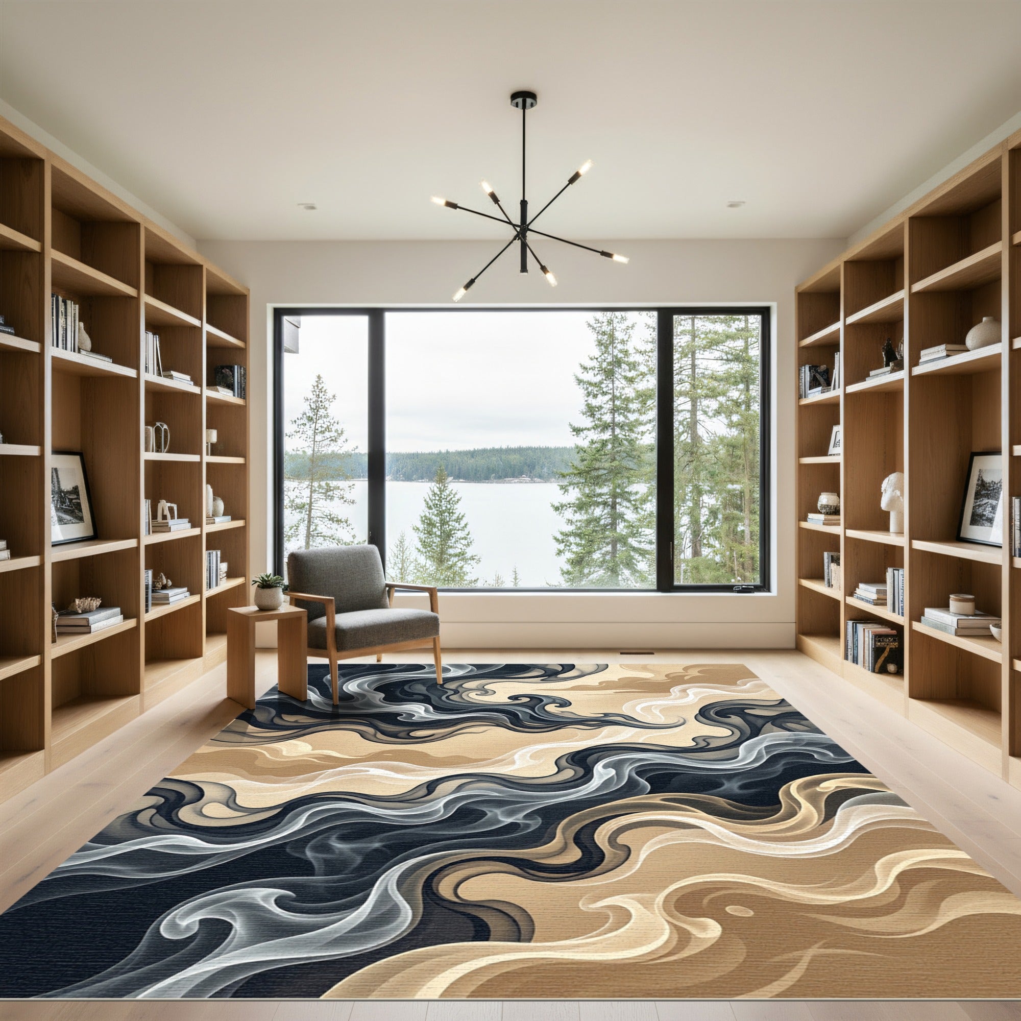 Ethereal Swirling Smoke Abstract Gold Rug