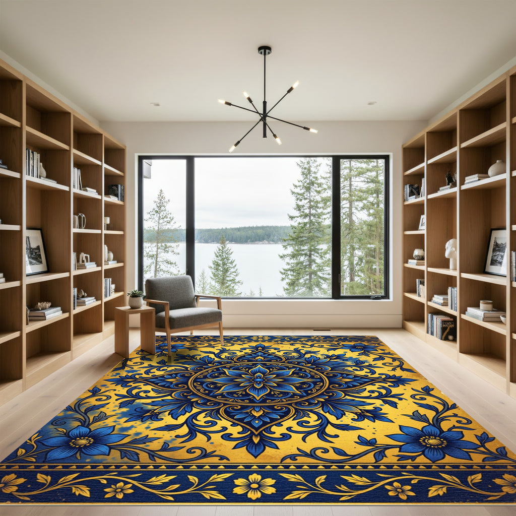 Azure Saffron Elaborate Central Bloom Rug