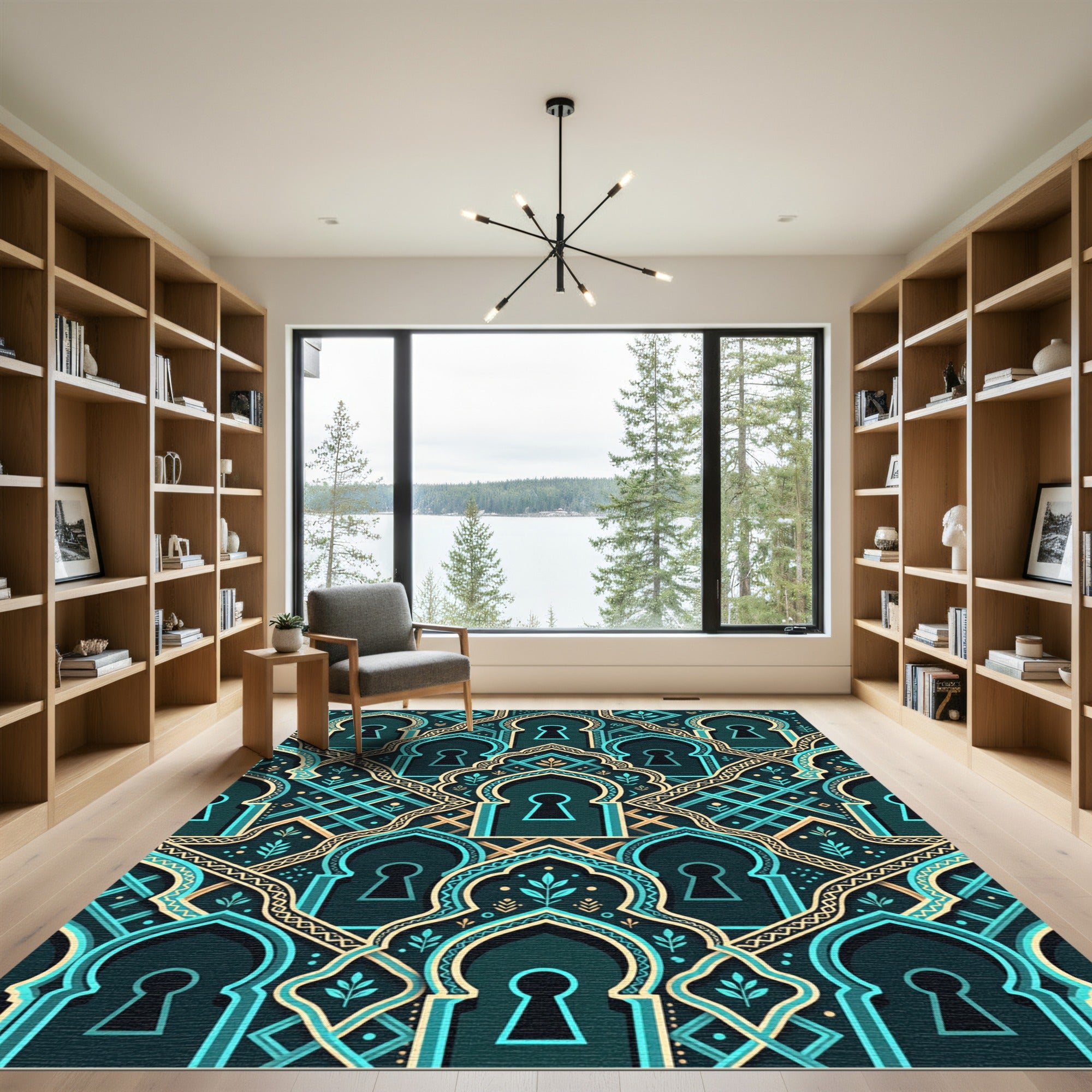 Teal Archway Keyhole Geometric Floor Art Rug