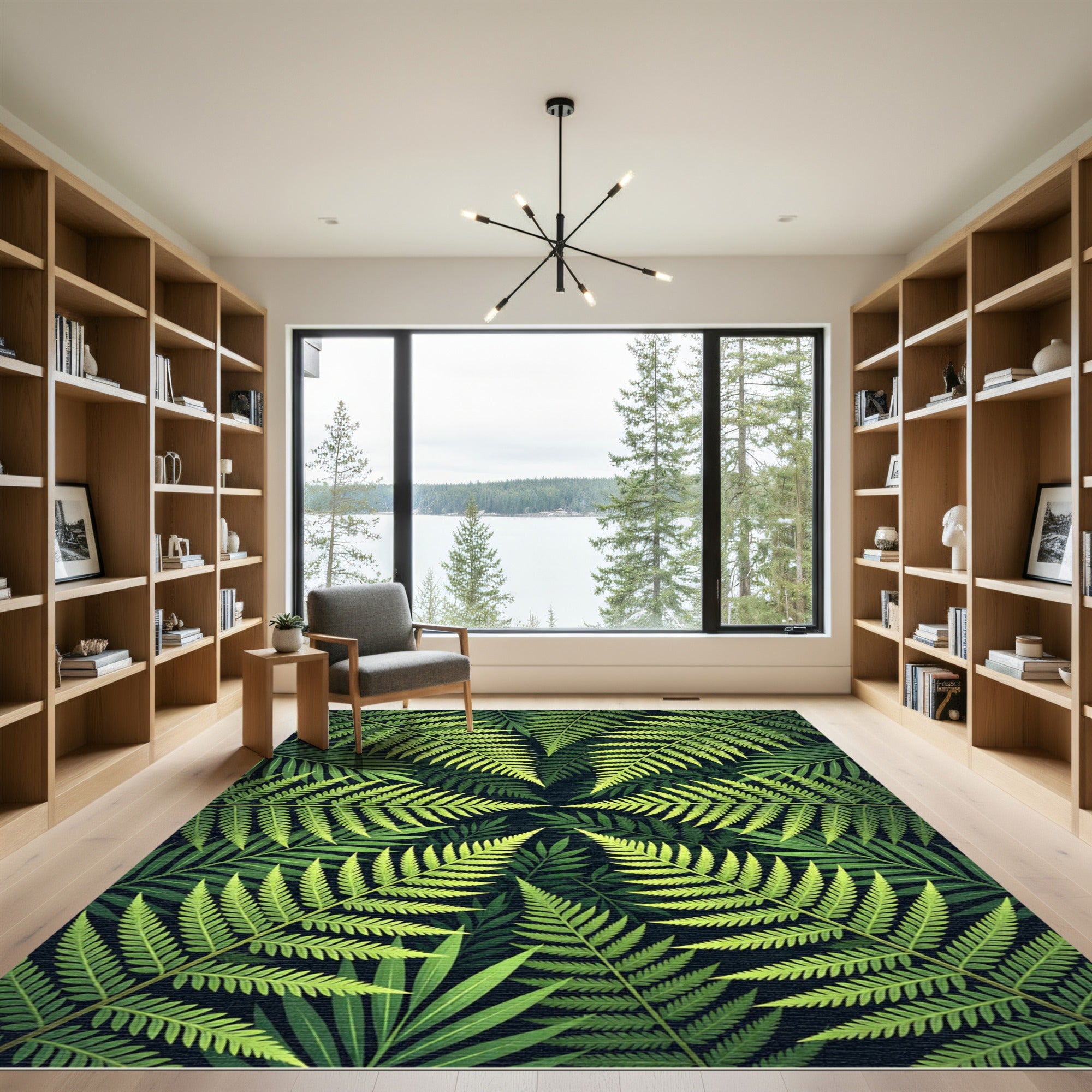 Lush Tropical Fern Leaf Botanical Rug