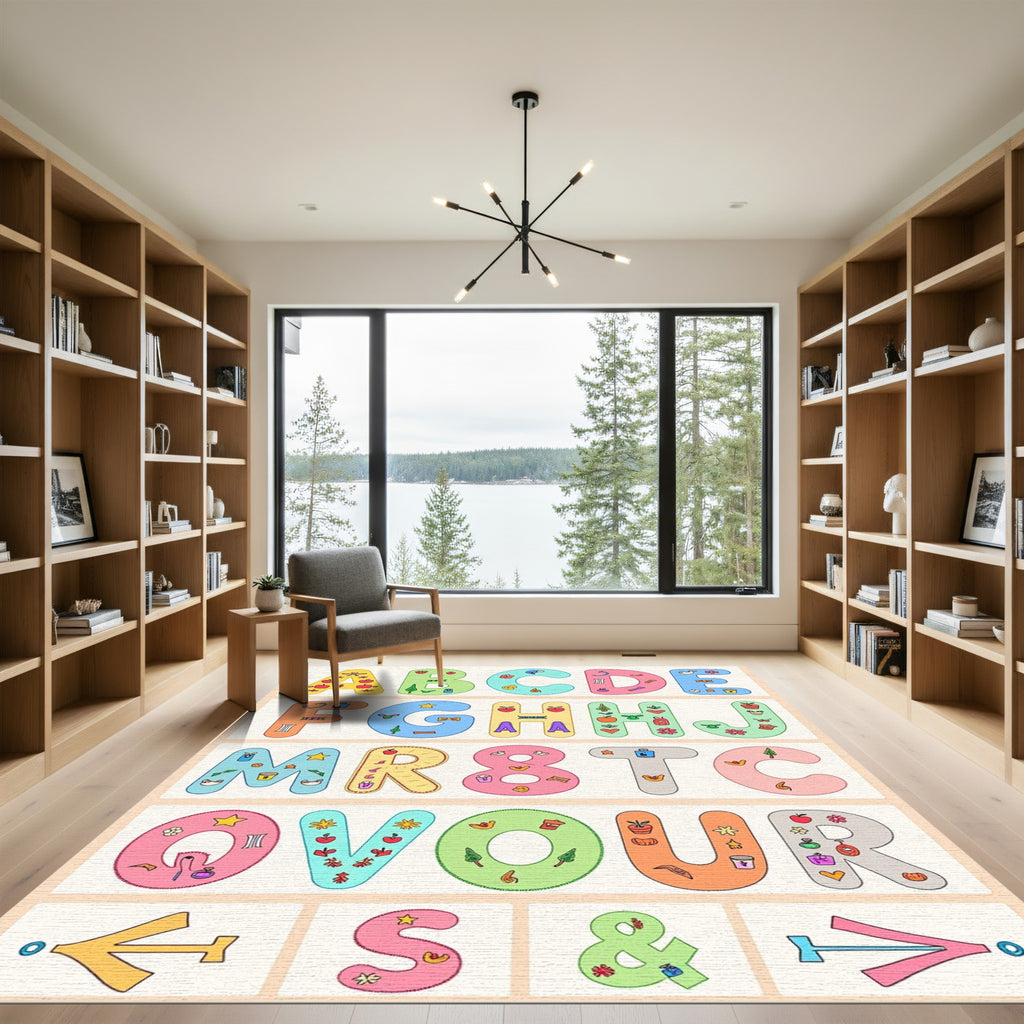 Whimsical Alphabet Garden Patchwork Rug