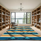 Geometric Blue Striped Umbrella Beachscape Rug
