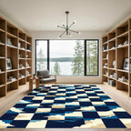 Navy Geometric Cloud and Sea Grid Rug
