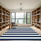 Classic Navy Blue Horizontal Stripe Rug