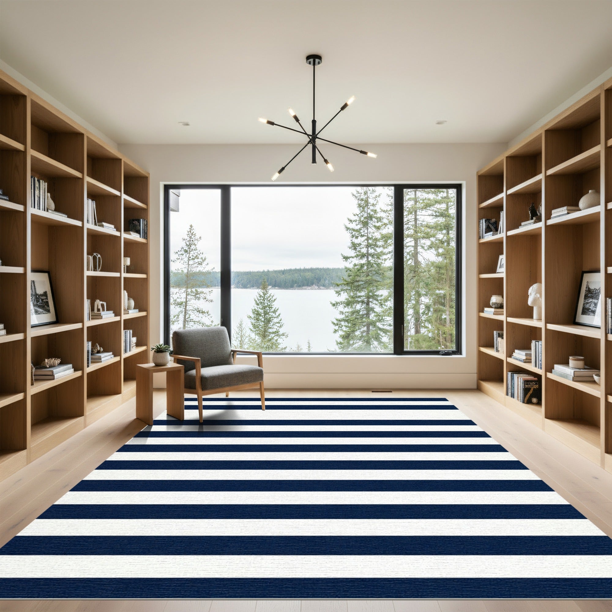 Classic Navy Blue Horizontal Stripe Rug