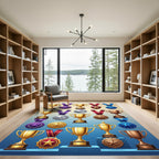 Golden Trophies and Medals Composition Rug
