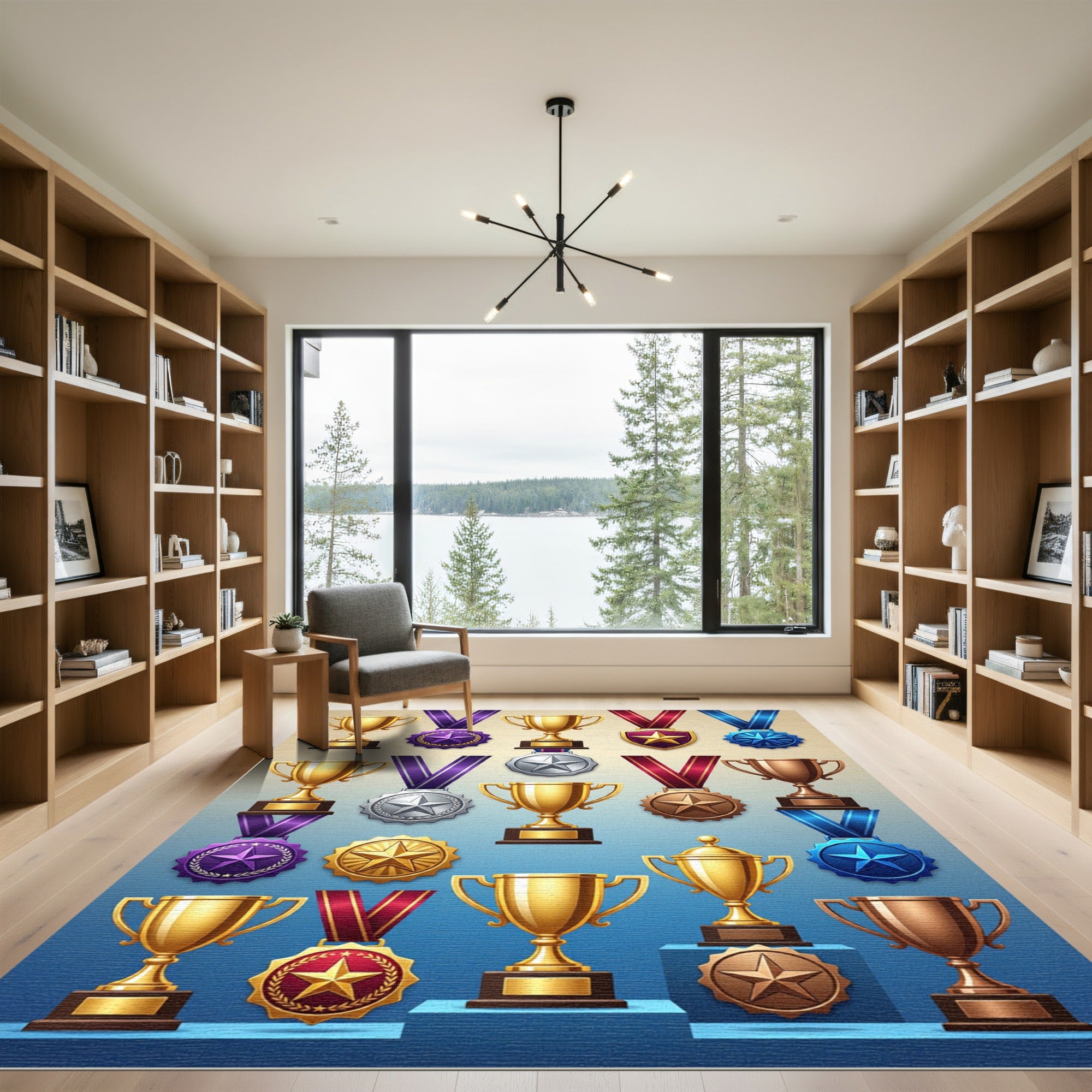 Golden Trophies and Medals Composition Rug
