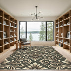 Elegant Golden Floral Scroll Rug