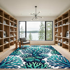 Vibrant Turquoise Aquatic Coral Reef Rug