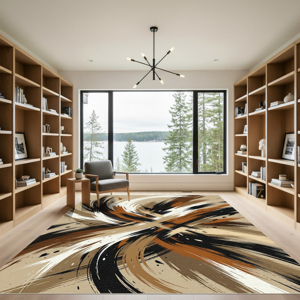 Earthy Tones Abstract Brush Stroke Rug