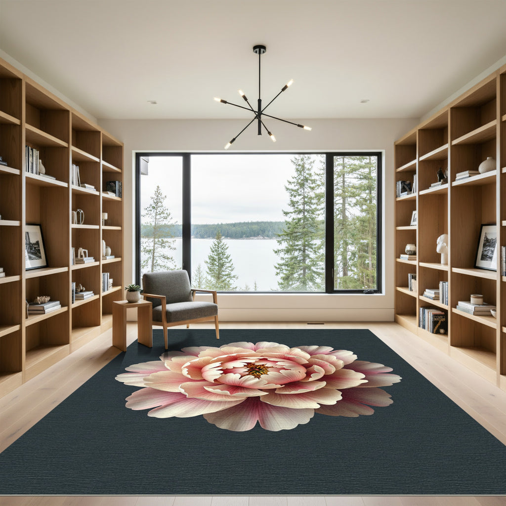 Ornate Pink Peony Blossom Rug