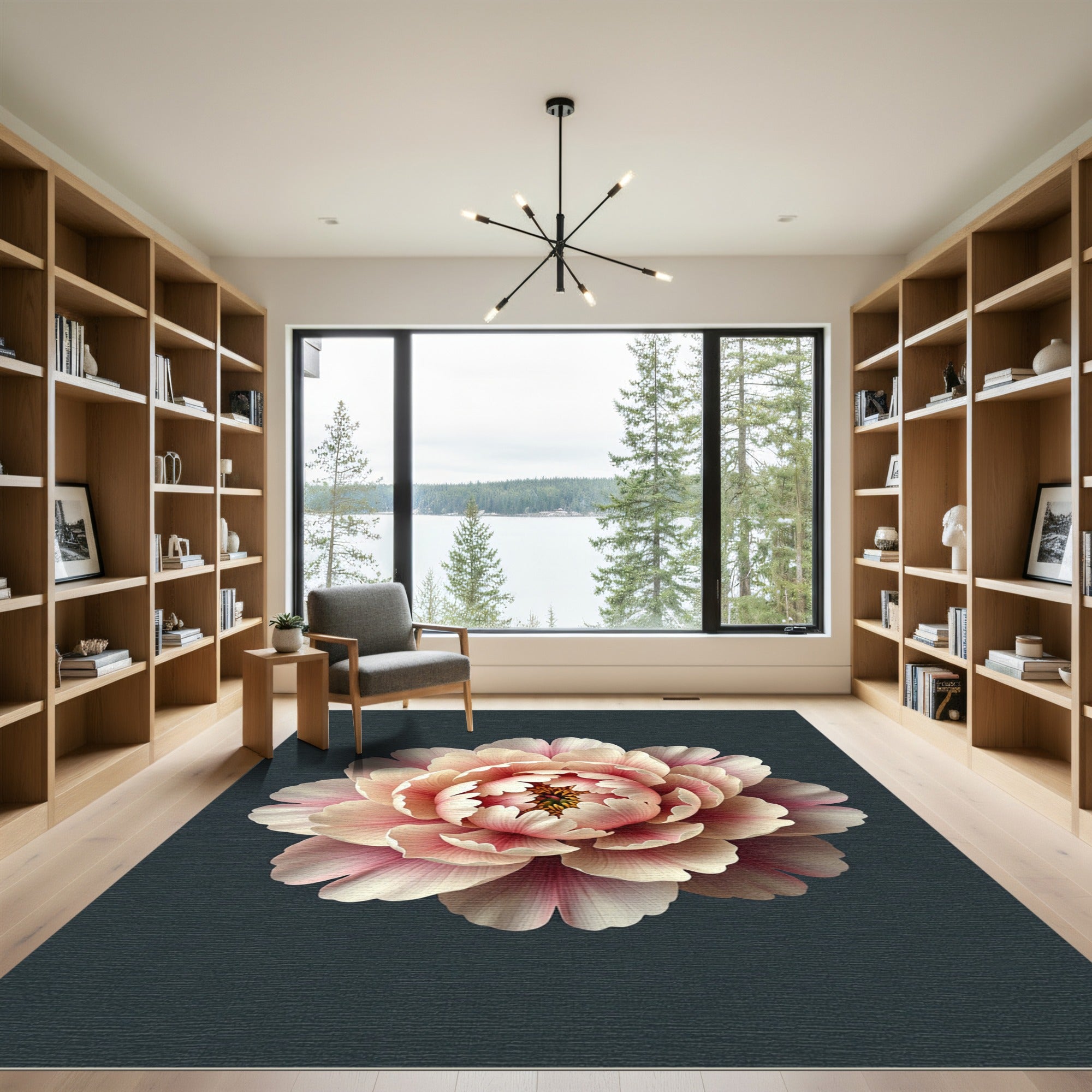 Ornate Pink Peony Blossom Rug
