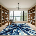 Navy Watercolor Feather Burst Abstract Rug
