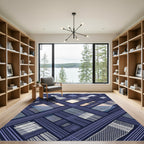 Geometric Navy Blue Intersecting Grid Rug
