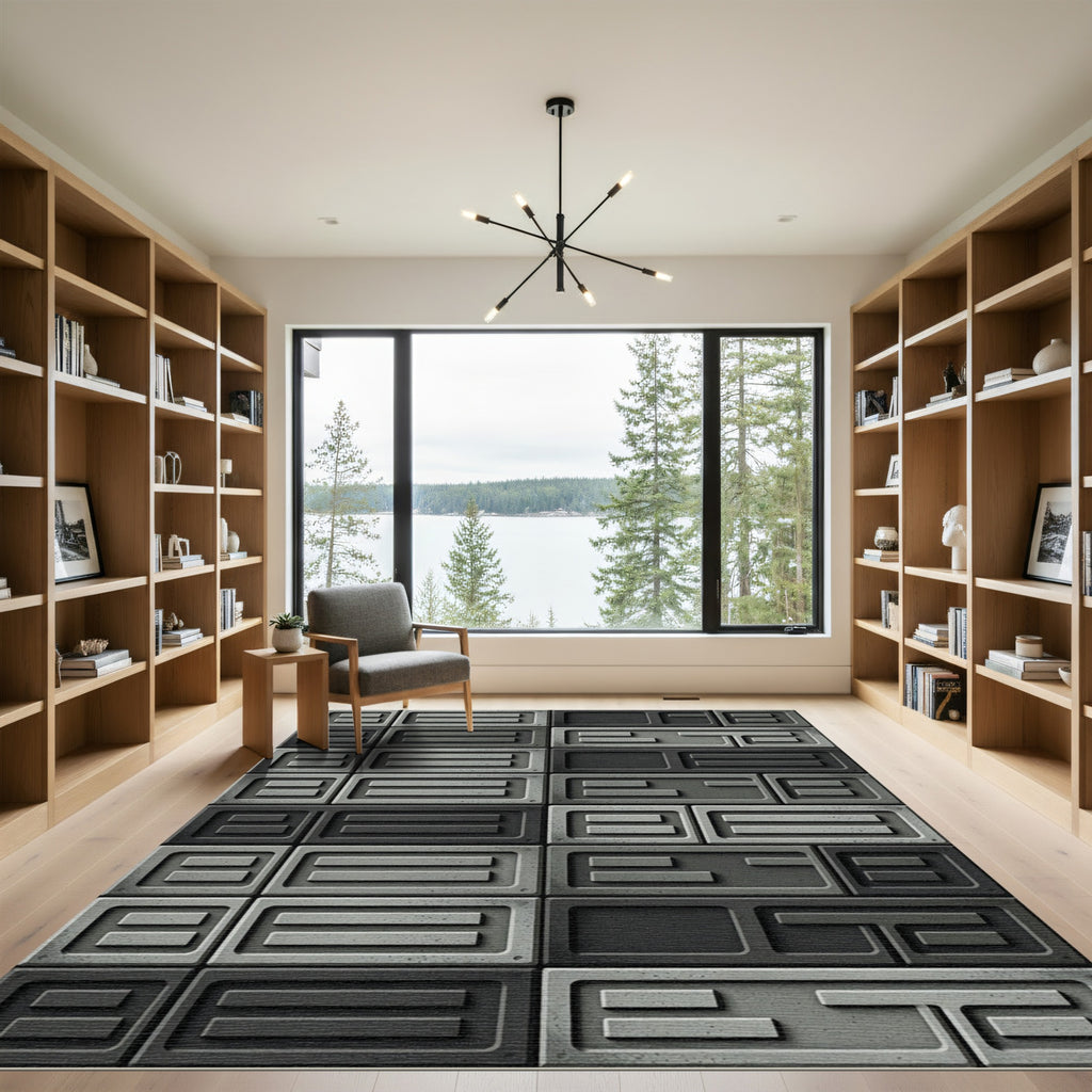 Industrial Gray Rectangular Stone Brick Rug
