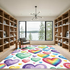 Watercolor Rainbow Hearts Scattered Array Rug