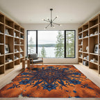 Orange Blue Floral Mandala Sunburst Rug