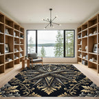 Ornate Gold Metallic Star Baroque Medallion Rug