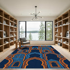 Ornate Blue and Orange Arched Gate Rug