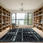 Modern Minimalist Charcoal Architectural Grid Rug