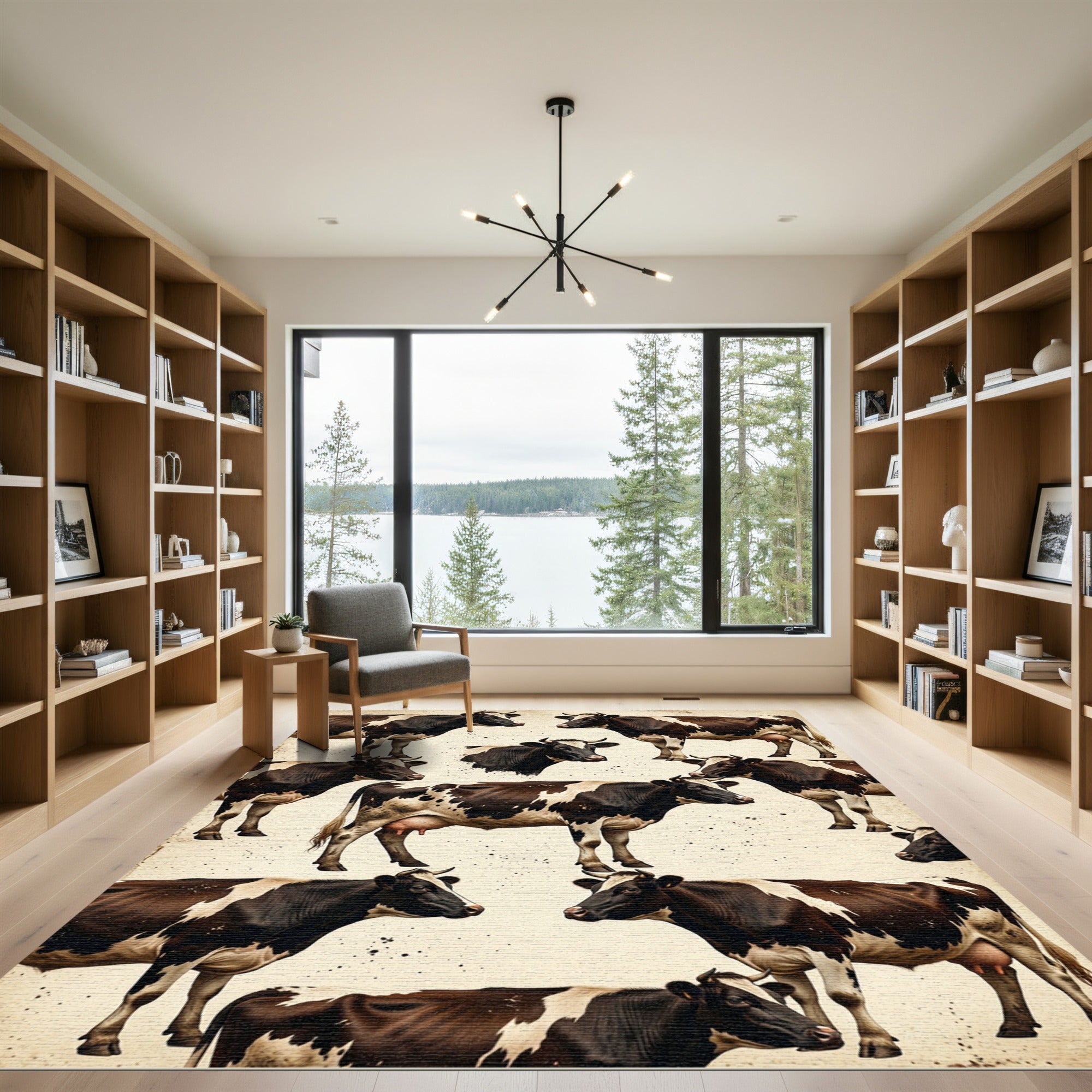 Rustic Brown and White Cow Farmhouse Rug