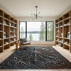 Ornate Metallic Silver Filigree Compass Rug