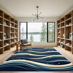 Deep Blue Wavy Ocean Lines Rug