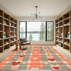 Coral and Gray Heart Plaid Rug