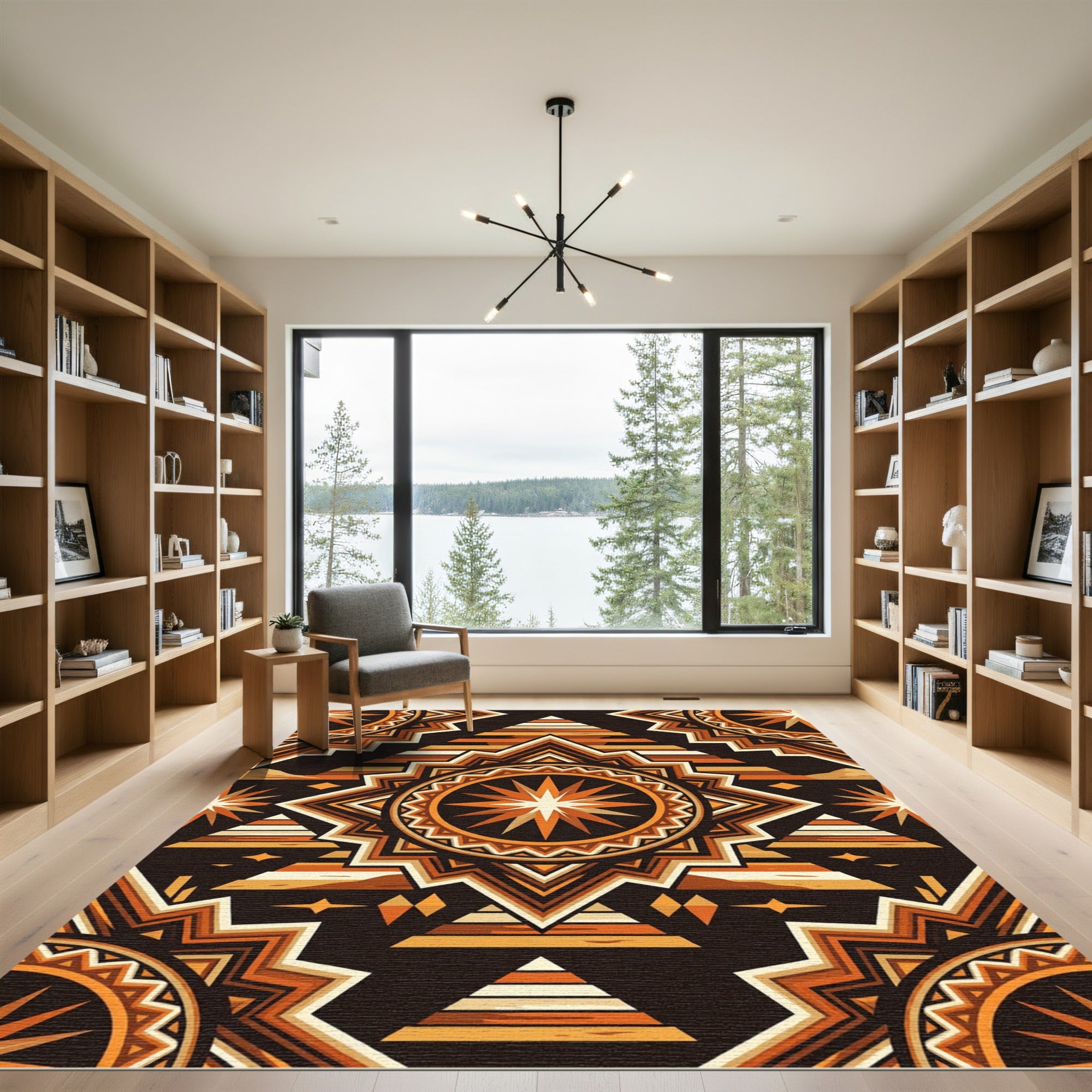 Geometric Sunburst Terracotta Southwestern Art Rug