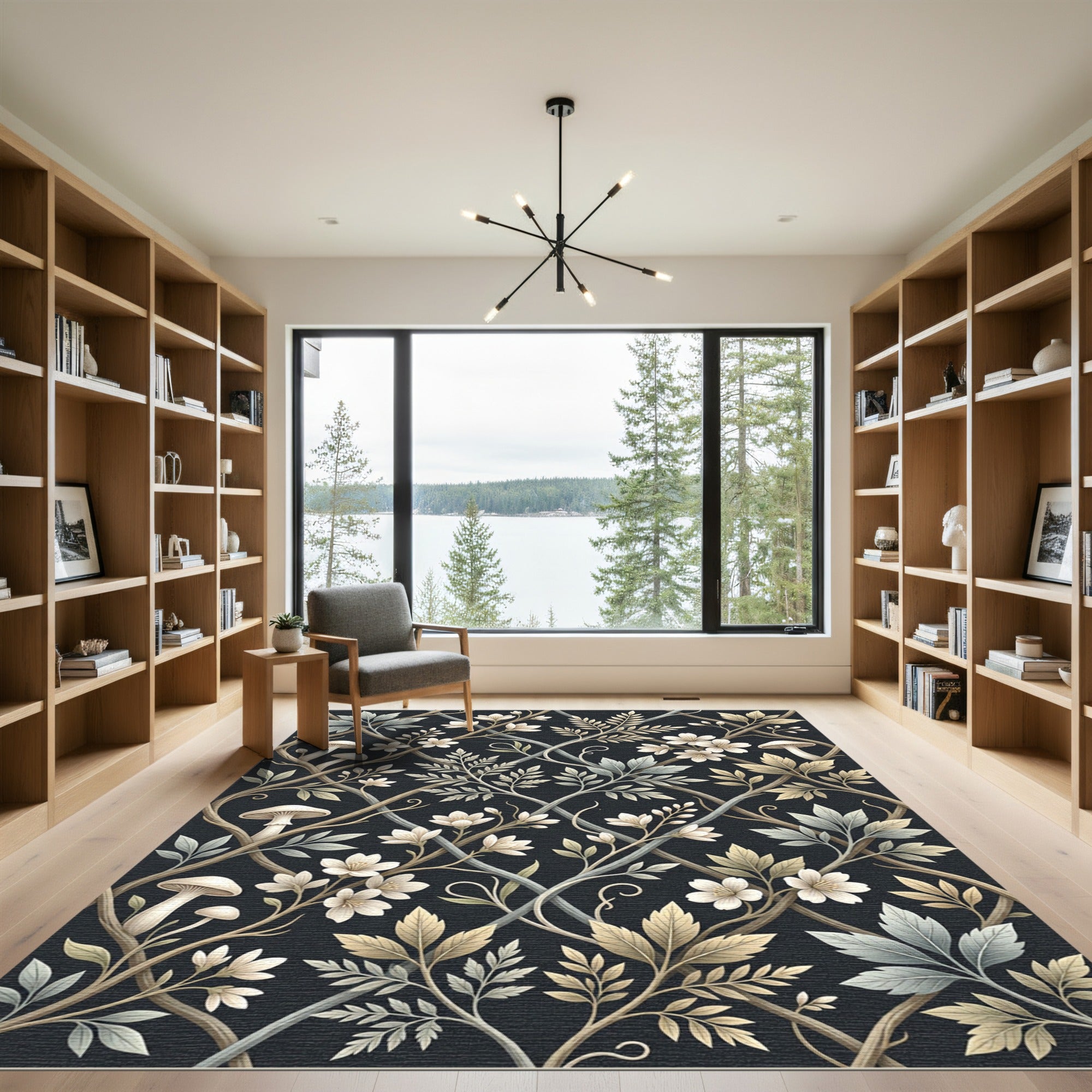 Dark Floral Mushroom Botanical Vines Rug