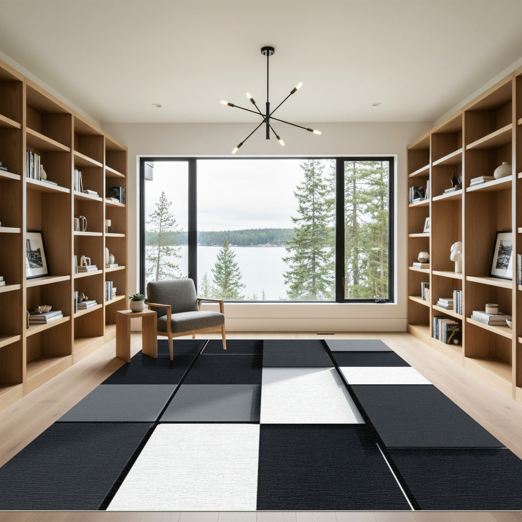 Monochromatic Geometric Squares Shadow Play Rug