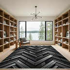 Metallic Charcoal Herringbone Geometric Rug