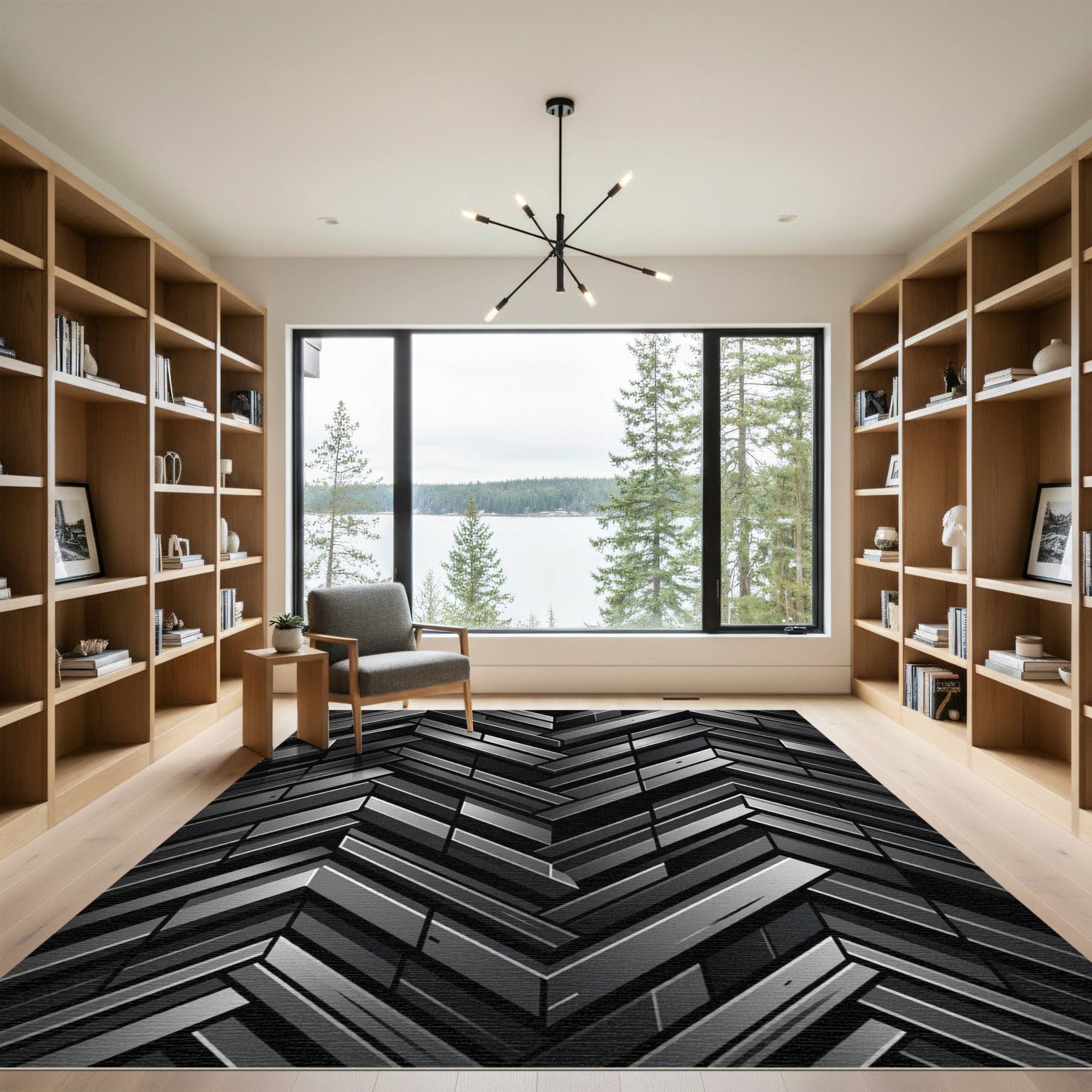 Metallic Charcoal Herringbone Geometric Rug