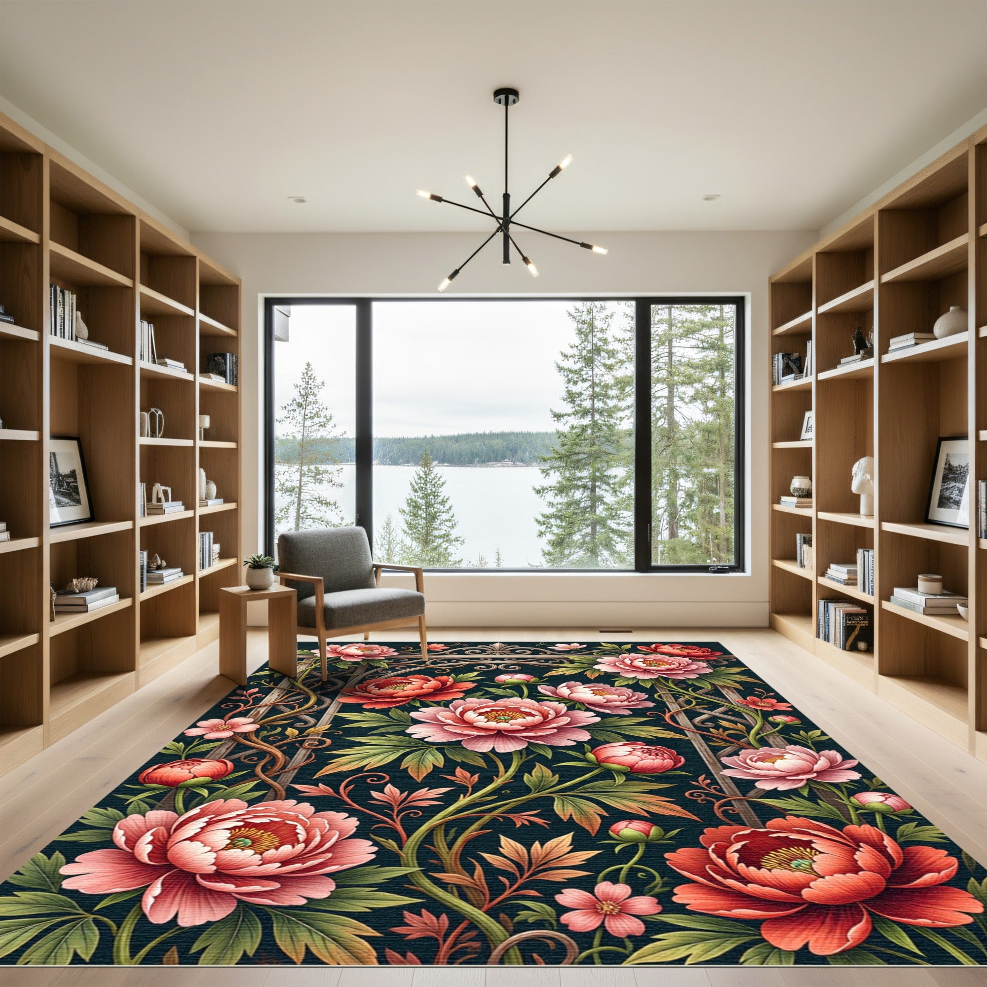 Victorian Coral Peony Garden Gate Rug