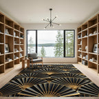 Golden Fan Art Deco Black Rug