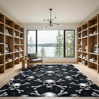 Gothic Metallic Skull and Bone Decor Rug