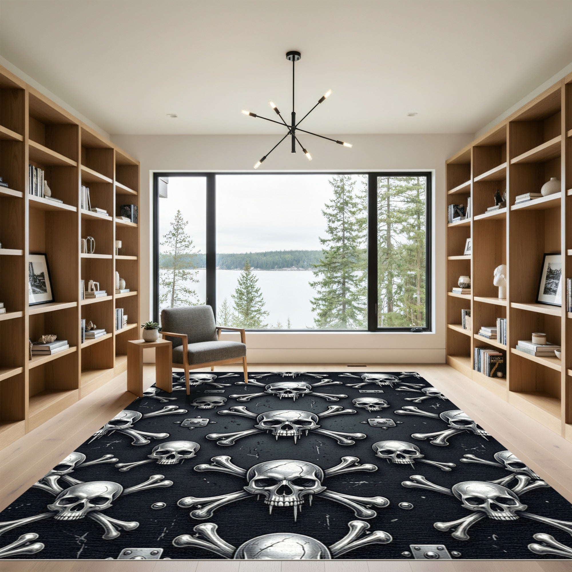 Gothic Metallic Skull and Bone Decor Rug