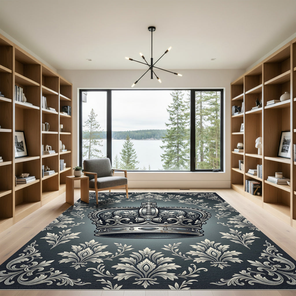 Royal Silver Crown Damask Scroll Rug