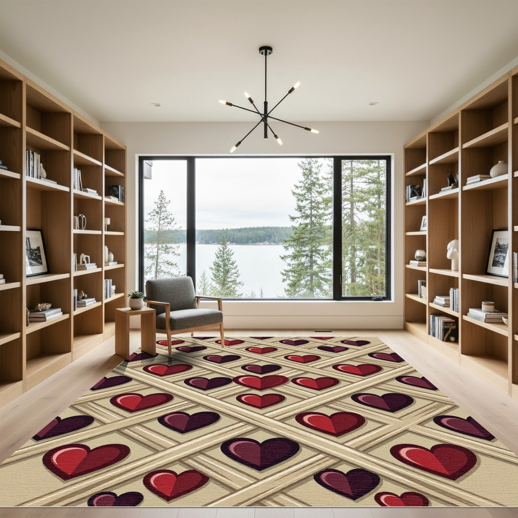 Crimson Burgundy Heart Lattice Rug